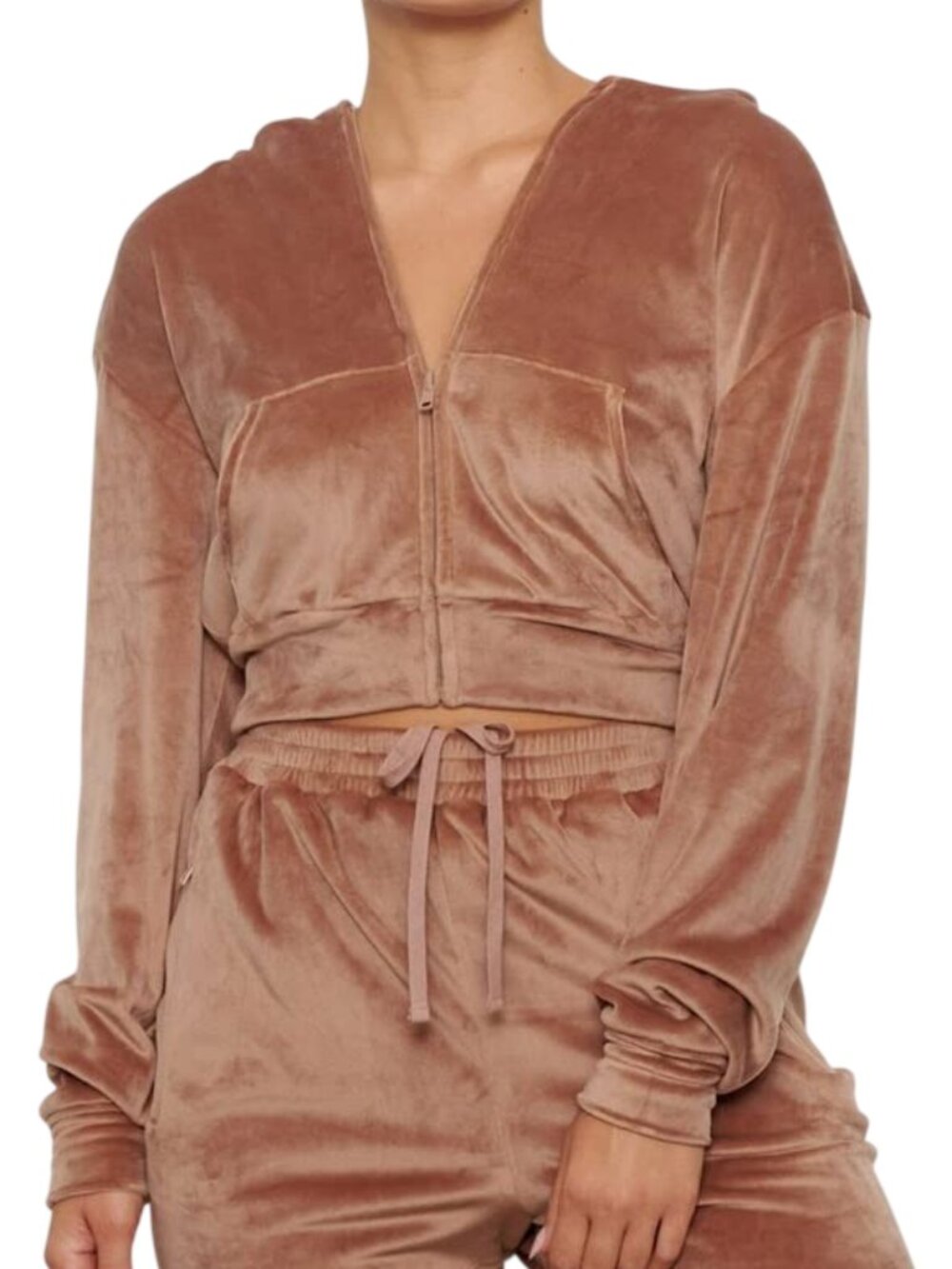 Skims Velour Cropped Hoodie Long Sleeve Sienna Medium